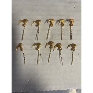 10 Small Gold-Tone Kiwi - New Zealand Bird Wildlife Vintage Stick Pin Lapel Pin